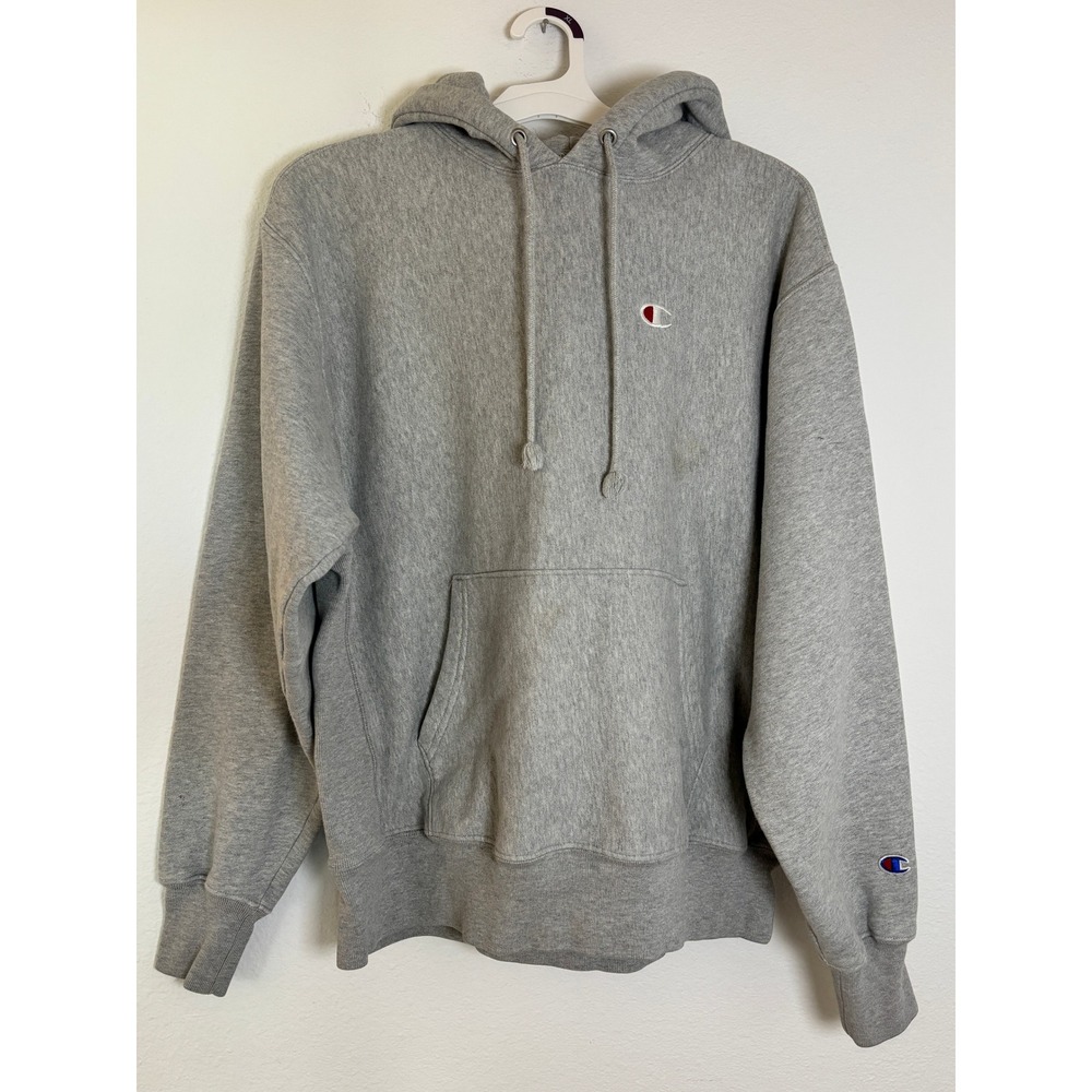 Champion Reverse Weave Hoodie Heather Gray Fleece Sweatshirt Mens Large GF68